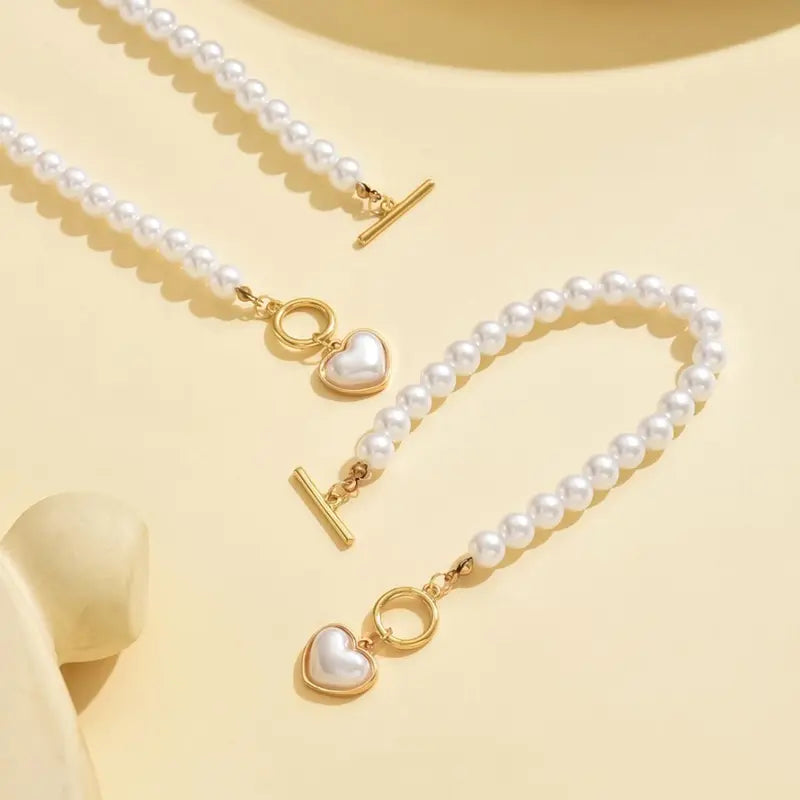Beaded Heart Pendant Bracelet and Necklace Set
