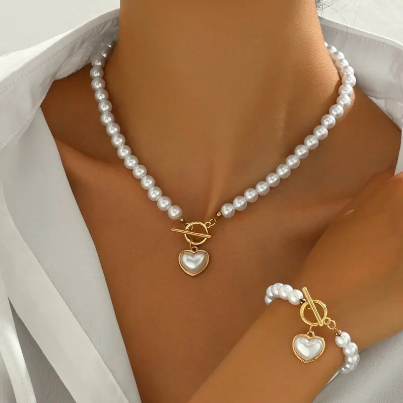 Beaded Heart Pendant Bracelet and Necklace Set