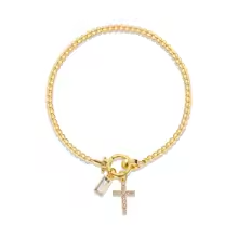 Beaded Birthstone Cross Charm Bracelet