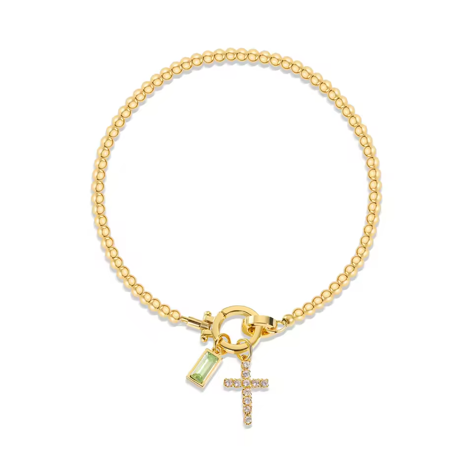 Beaded Birthstone Cross Charm Bracelet