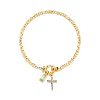 Beaded Birthstone Cross Charm Bracelet