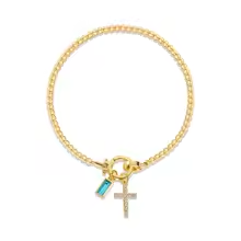 Beaded Birthstone Cross Charm Bracelet