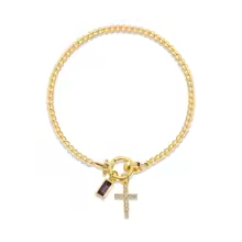 Beaded Birthstone Cross Charm Bracelet