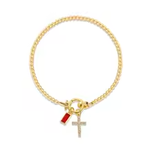 Beaded Birthstone Cross Charm Bracelet