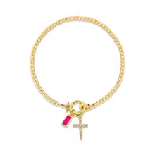 Beaded Birthstone Cross Charm Bracelet