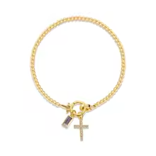 Beaded Birthstone Cross Charm Bracelet