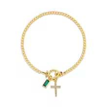 Beaded Birthstone Cross Charm Bracelet