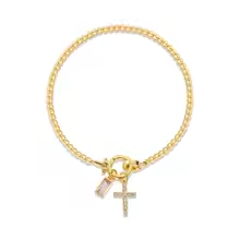Beaded Birthstone Cross Charm Bracelet