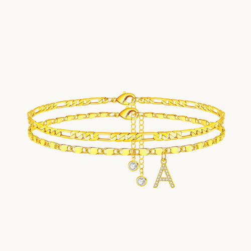 Double Layer Dainty Initial Anklet