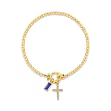 Beaded Birthstone Cross Charm Bracelet