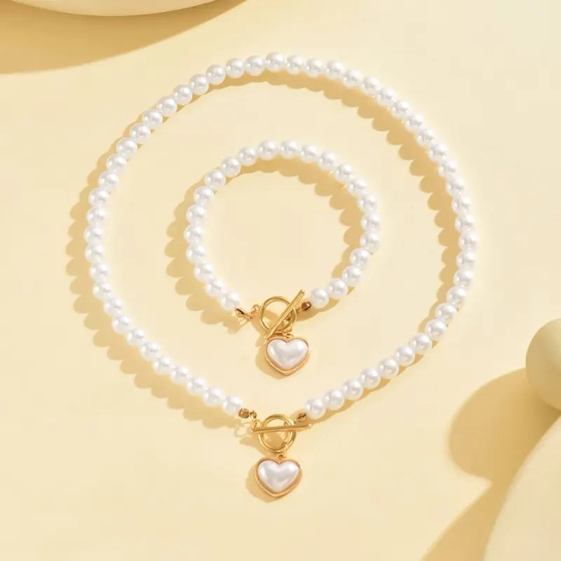 Beaded Heart Pendant Bracelet and Necklace Set