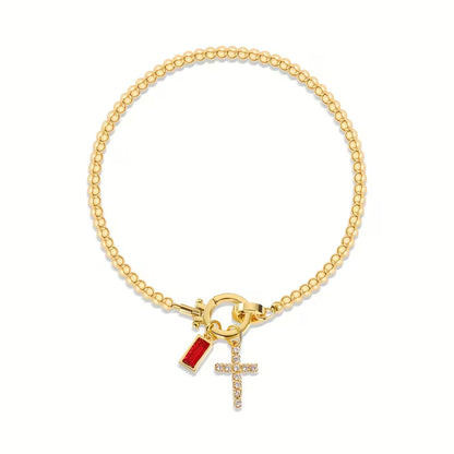 Beaded Birthstone Cross Charm Bracelet