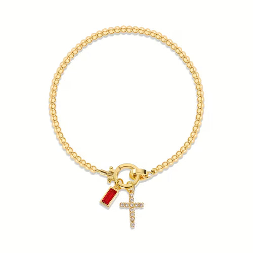 Beaded Birthstone Cross Charm Bracelet